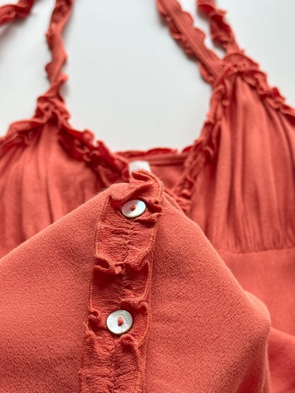 Aritzia WILFRED Heartthrob Sinopia Orange Crepe Ruffle Trim Midi Dress, Size 2 - Picture 9 of 15
